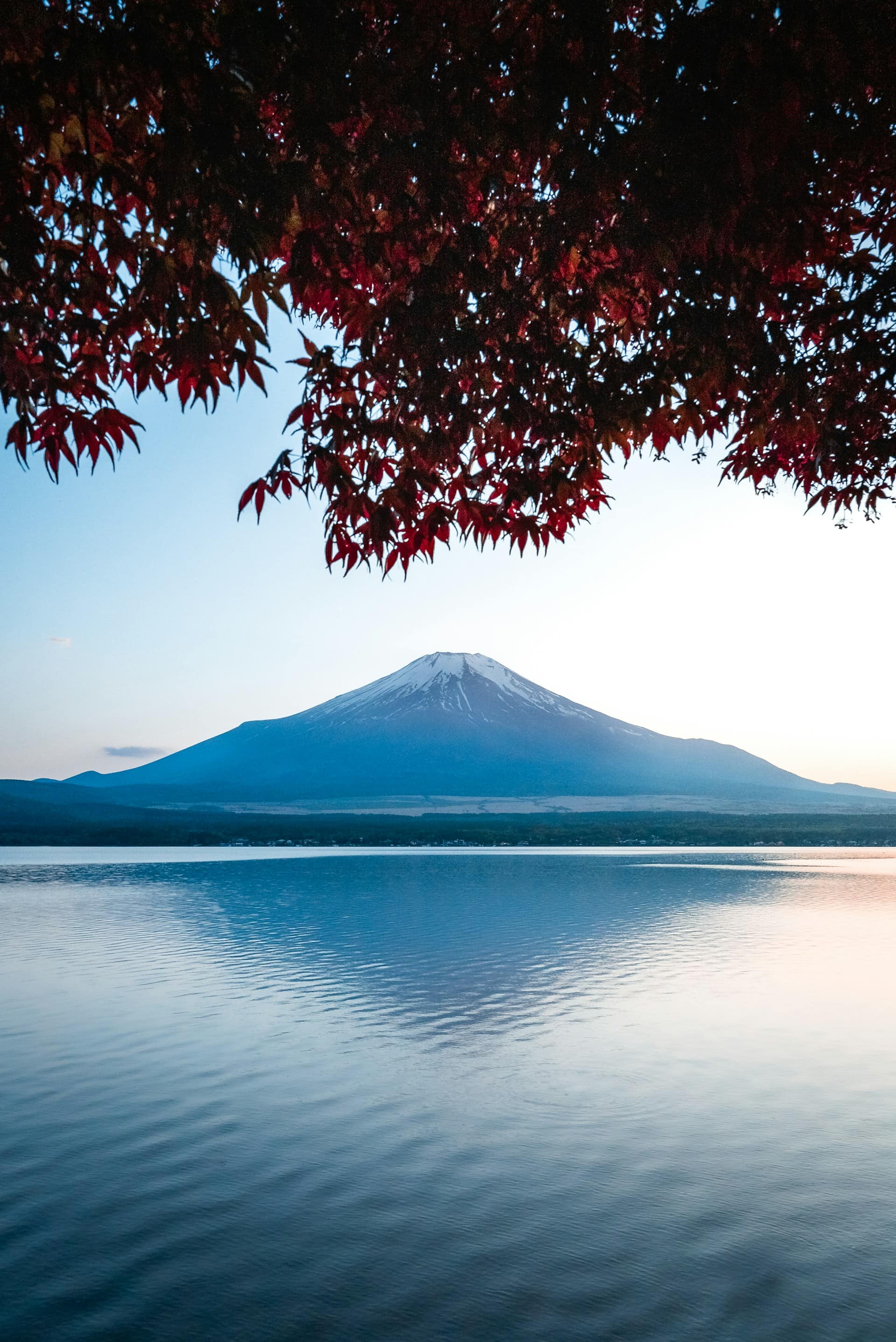 Mount Fuji with snow cap and scenic landscape