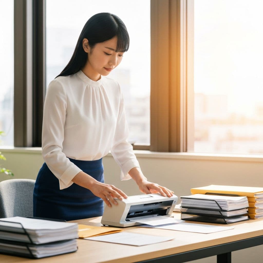 Staff carefully scanning Japanese documents